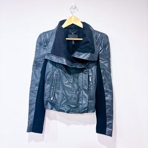 BCBG MAXAZRIA Gray green‎ leather jacket | Moto cropped | Small